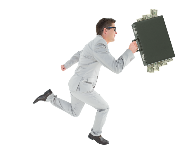 Caucasian Businessman Running with Cash-Filled Briefcase Transparent - Download Free Stock Videos Pikwizard.com