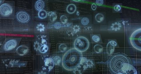 Digital Interface with Circular Scanners and Data Streams - Download Free Stock Images Pikwizard.com