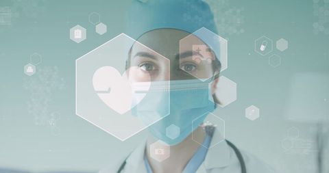 Female Doctor with Medical Icons in Digital Interface