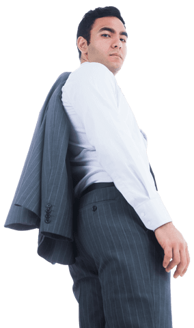 Confident Businessman Turning Around with Jacket on Shoulder Transparent