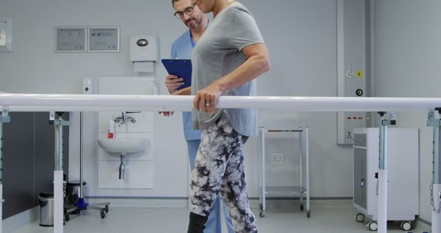 Patient with Prosthetic Leg in Rehabilitation Session with Doctor - Download Free Stock Images Pikwizard.com