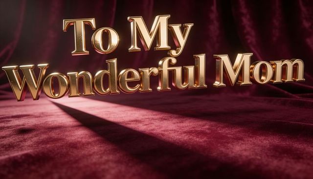 Gold 3d to my wonderful mom lettering on burgundy velvet for luxury mother's day tribute