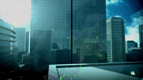 Cityscape Reflecting Financial Growth Data Visualization