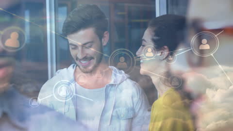 Coworkers in Modern Office Integrated with Virtual Network