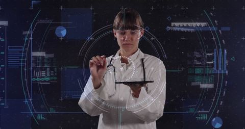Doctor Interacting with Digital Data Overlaid on Screen - Download Free Stock Images Pikwizard.com