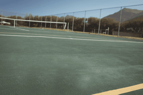 Transparent vector tennis court with mountain view