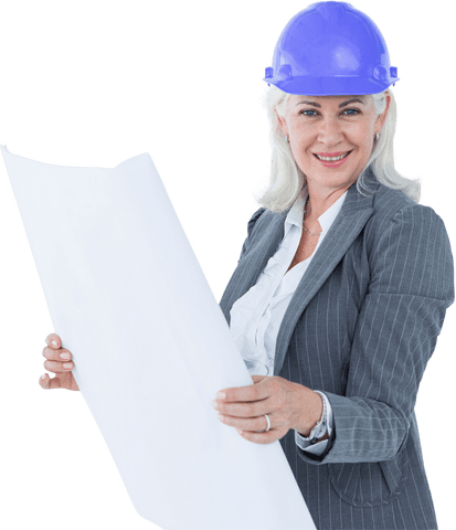 confident older female architect holding design blueprint on transparent background - Download Free Stock Videos Pikwizard.com