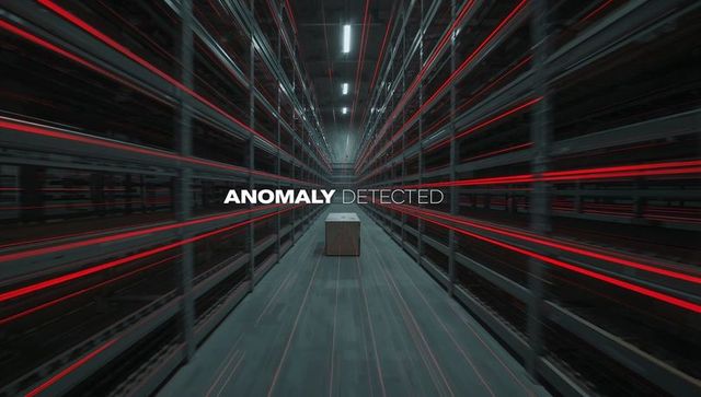 Automated warehouse scanning detecting anomaly on isolated package with red laser lines
