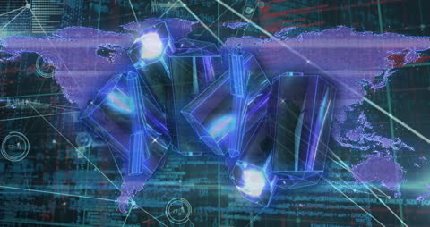 Digital Network Connections Over World Map Visualization