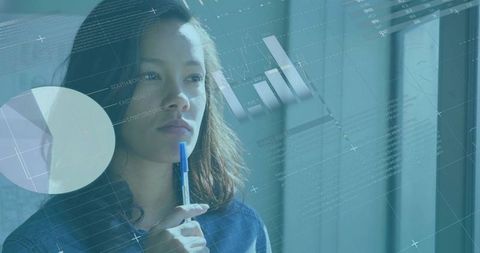 Contemplative analyst visualizing data insights at office window