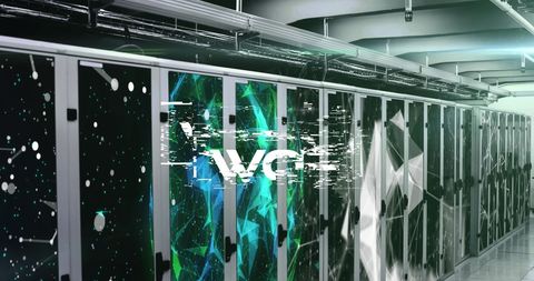 Futuristic Digital Symbols Over Modern Server Room - Download Free Stock Images Pikwizard.com