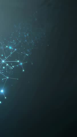 Emerging nodes forming digital network of glowing connections and particles vertical video
