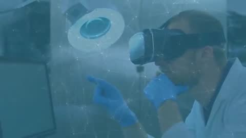 Tech Researcher Using Virtual Reality for Data Analysis in Laboratory