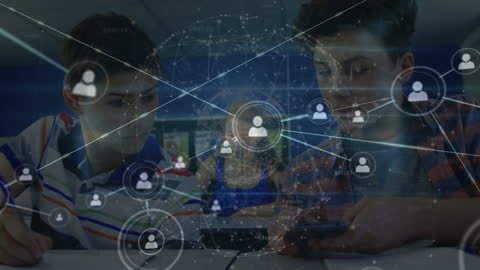 Digital Network Concept with Students Using Technology