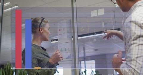 Team Analyzing Data and Graphs on Virtual Office Screen