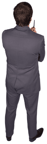 Back View Pensive Businessman Holding Pen on Transparent Background