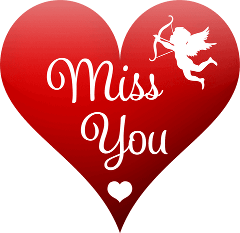 Romantic bow cupid heart with miss you text on transparent background