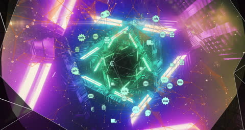 Futuristic Network Globe Animation with Neon Digital Connections