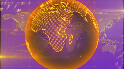 Digital World Map with Illuminated Continents on Virtual Background