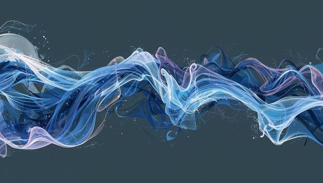 Flowing blue and violet ribbon waves creating dynamic digital motion and fluid energy