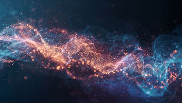 Glowing abstract particle wave in gradient space