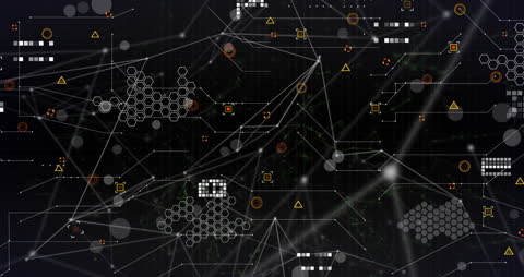 Abstract Digital Interface with Data Visuals and Network Connections