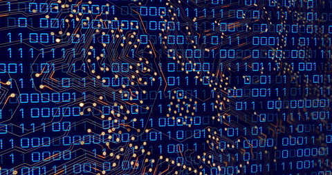 Digital Circuit Board with Binary Heart Symbol