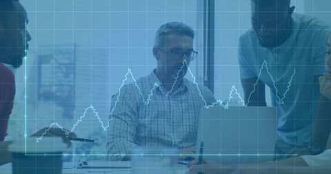 Business Team Analyzing Data with Digital Overlay in Meeting