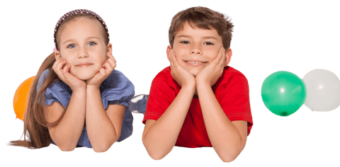 Happy Children Relaxing with Balloons on Transparent Background
