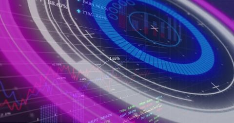 Futuristic technology and data circles with holographic display