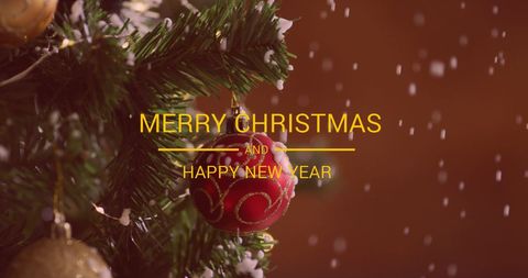 Festive Christmas Tree and New Year Greeting with Ornaments