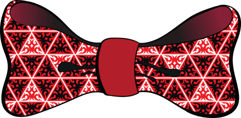 Elegant red bow with black floral pattern on transparent background