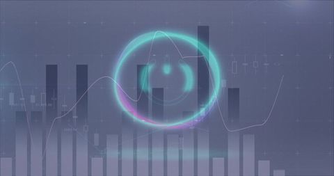 Futuristic Digital Screen with Financial Graphs and Abstract Icon