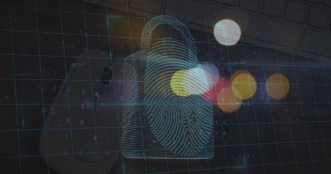 Cybersecurity Background with Digital Padlock and Fingerprints