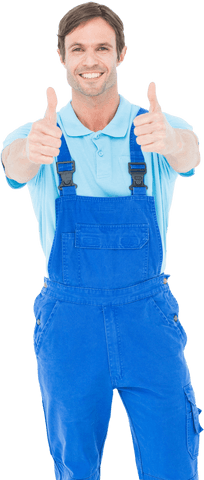 Smiling Male Carpenter Giving Thumbs Up on Transparent Background
