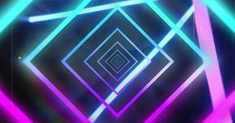 Neon Geometric Shapes on Black Futuristic Background
