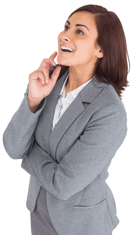 Smiling Businesswoman Thinking with Transparent Background