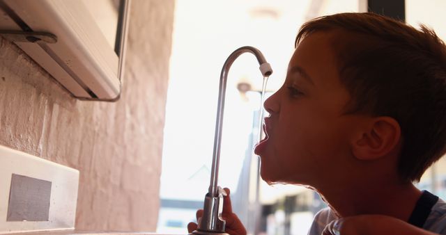 Young Child Drinking from Water Fountain - Download Free Stock Images Pikwizard.com