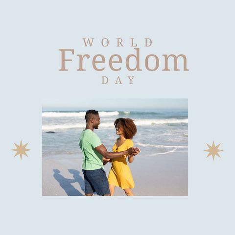 Happy Couple Celebrating World Freedom Day at Beach