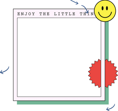 Playful flat design pink frame with smile sticker