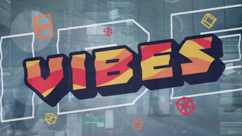 Colorful Graffiti Vibes Text Overlaying Transparent Technology Background