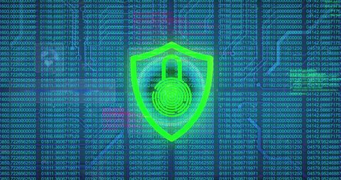 Cybersecurity Shield Icon Over Data Matrix and Digital Connections - Download Free Stock Images Pikwizard.com