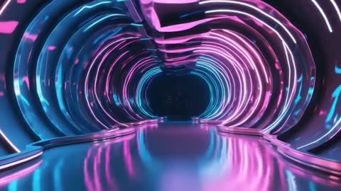 Glowing Neon Sci-Fi Tunnel with Vibrant Pulsating Rings