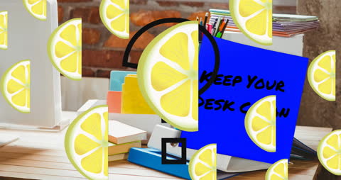 Playful Animation Over Classroom Desks with Lemons