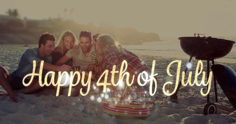 Friends Celebrating Fourth of July Beach Gathering