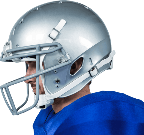 Side profile of focused american football player with transparent helmet