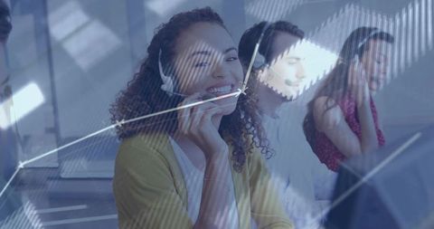 Smiling Call Center Agent with Headset Engaging Customers
