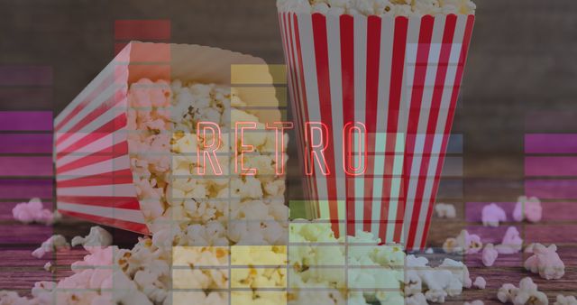 Retro Popcorn Display With Stripes Celebrating Movie Nostalgia - Download Free Stock Images Pikwizard.com