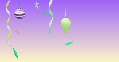 Festive Hanging Decorations on Purple Gradient Background