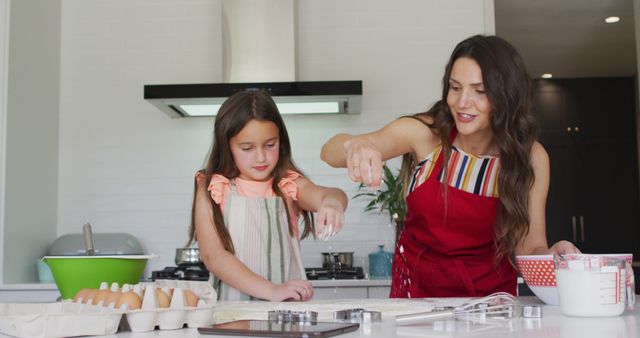 Happy Caucasian Mother and Daughter Baking Together in Home Kitchen - Download Free Stock Images Pikwizard.com